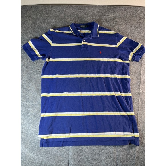 Ralph Lauren Polo Shirt Mens Large Blue White Striped Pony Preppy Cotton XL - Picture 1 of 6